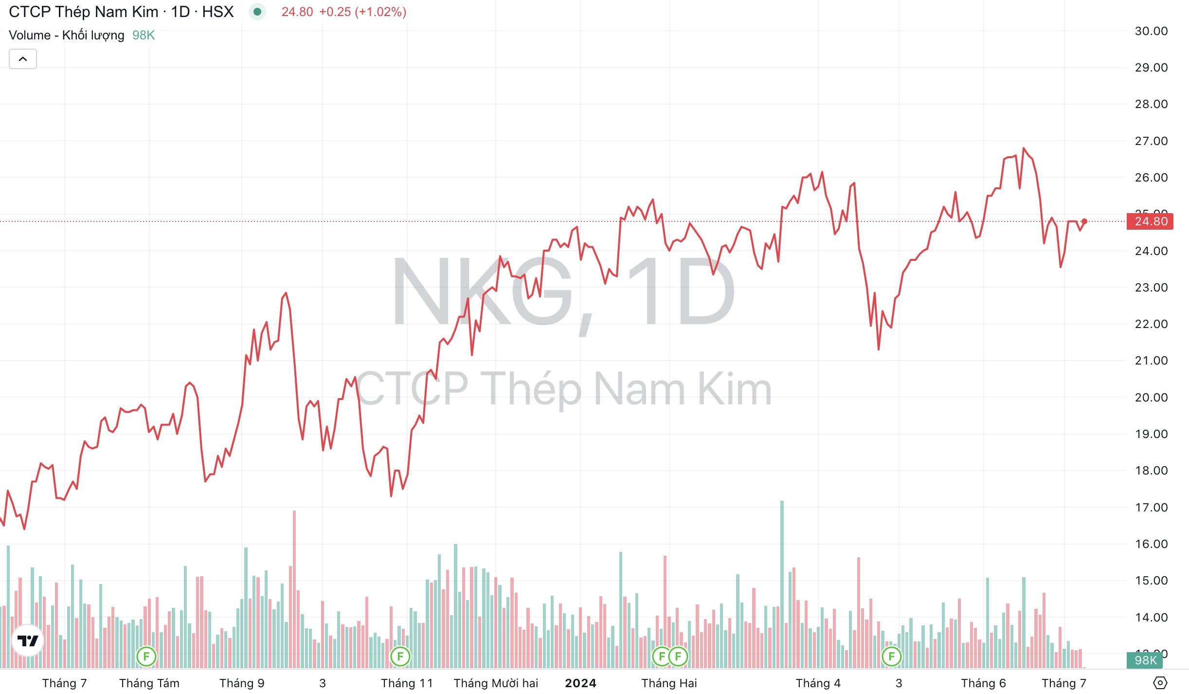 Giá cổ phiếu NKG Thép Nam Kim