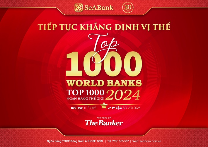 SeABank liên tục tăng hạng trong bảng xếp hạng “Top 1000 Ngân hàng thế giới”