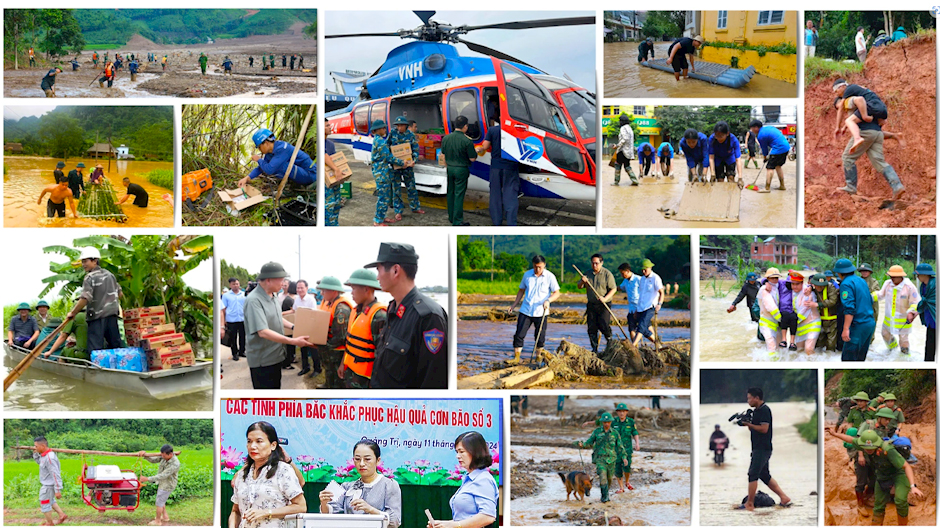 Hàng nghìn lượt cán bộ, chiến sỹ quân đội, công an, đoàn viên, thanh niên, cộng đồng dân cư từ khắp mọi miền đất nước đã hỗ trợ người dân vùng lũ