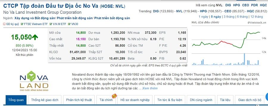 cổ phiếu NVL